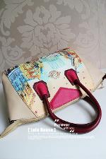 Pre-order กระเป๋าLuluhouse รุ่น LL78or2   สีivory ตกแต่งด้วยหนังด้านข้างสีชมพู  